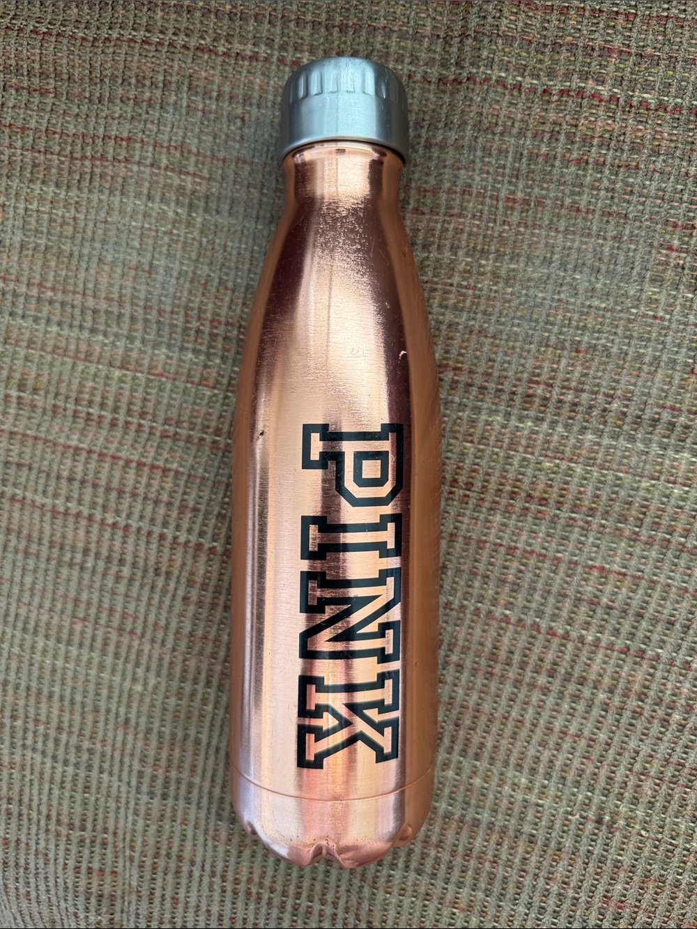 PINK Victoria's Secret Metallic Rose Gold Water Bottle with Silver Cap